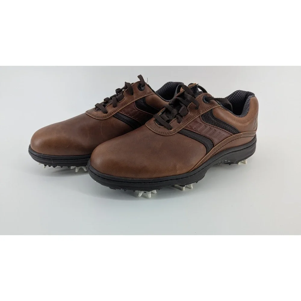 FootJoy Contour Series Mens 8 M Brown Leather Golf Shoes Spikes 54193